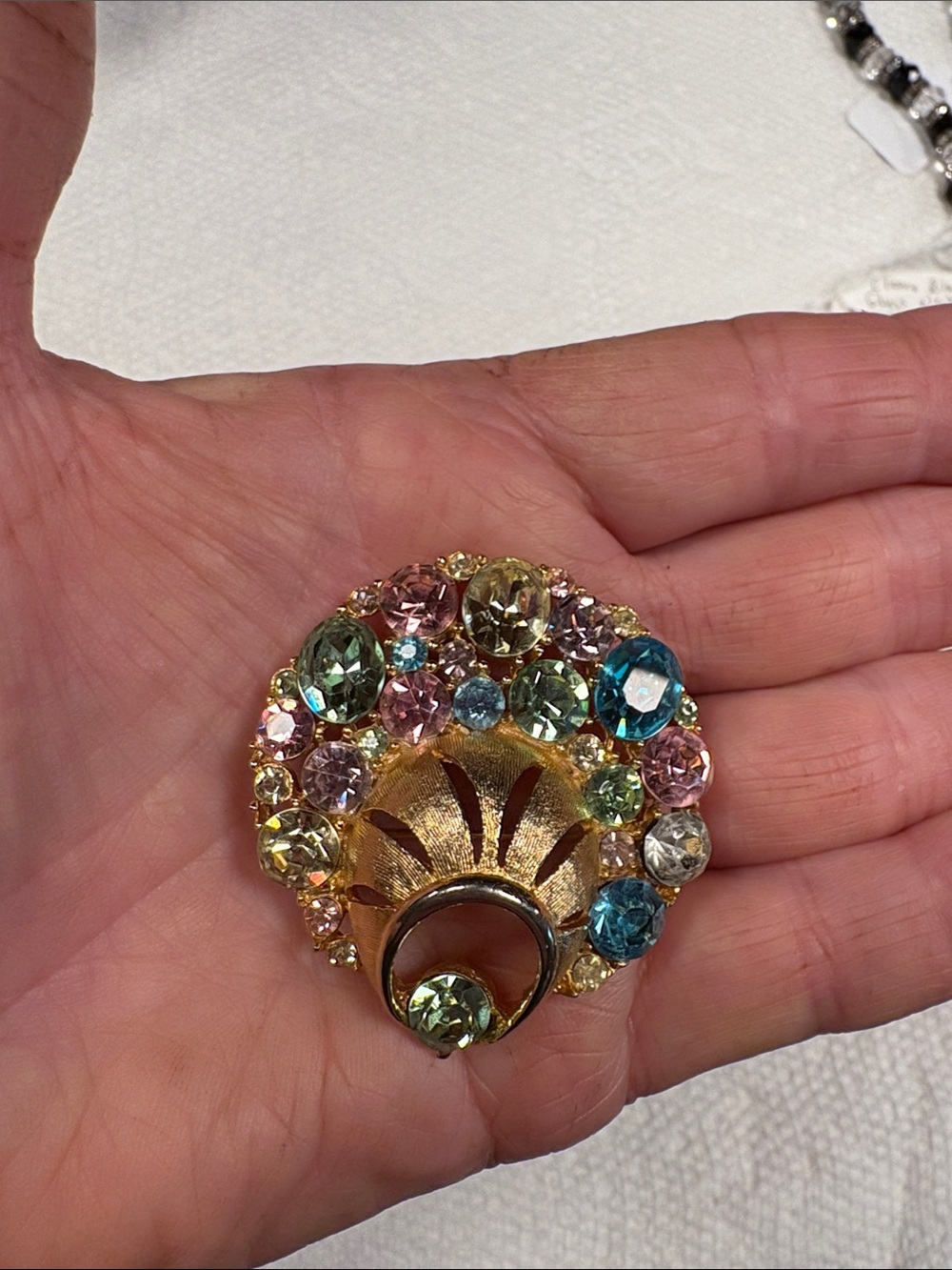 Vintage Gold Tone With Pastel Rhinestones Brooch/Pin